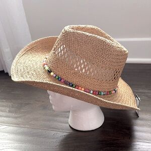 ILLUMA Cowboy paper straw sun hat, beaded band, adjustable